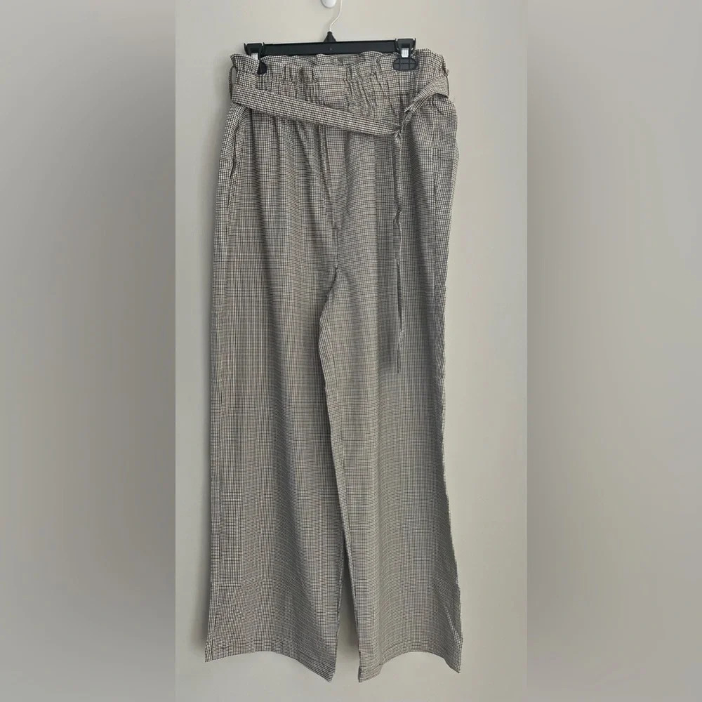 OAT New York Dress Pants Womens XL Plaid Pull On Elastic Waist Belted Pockets
